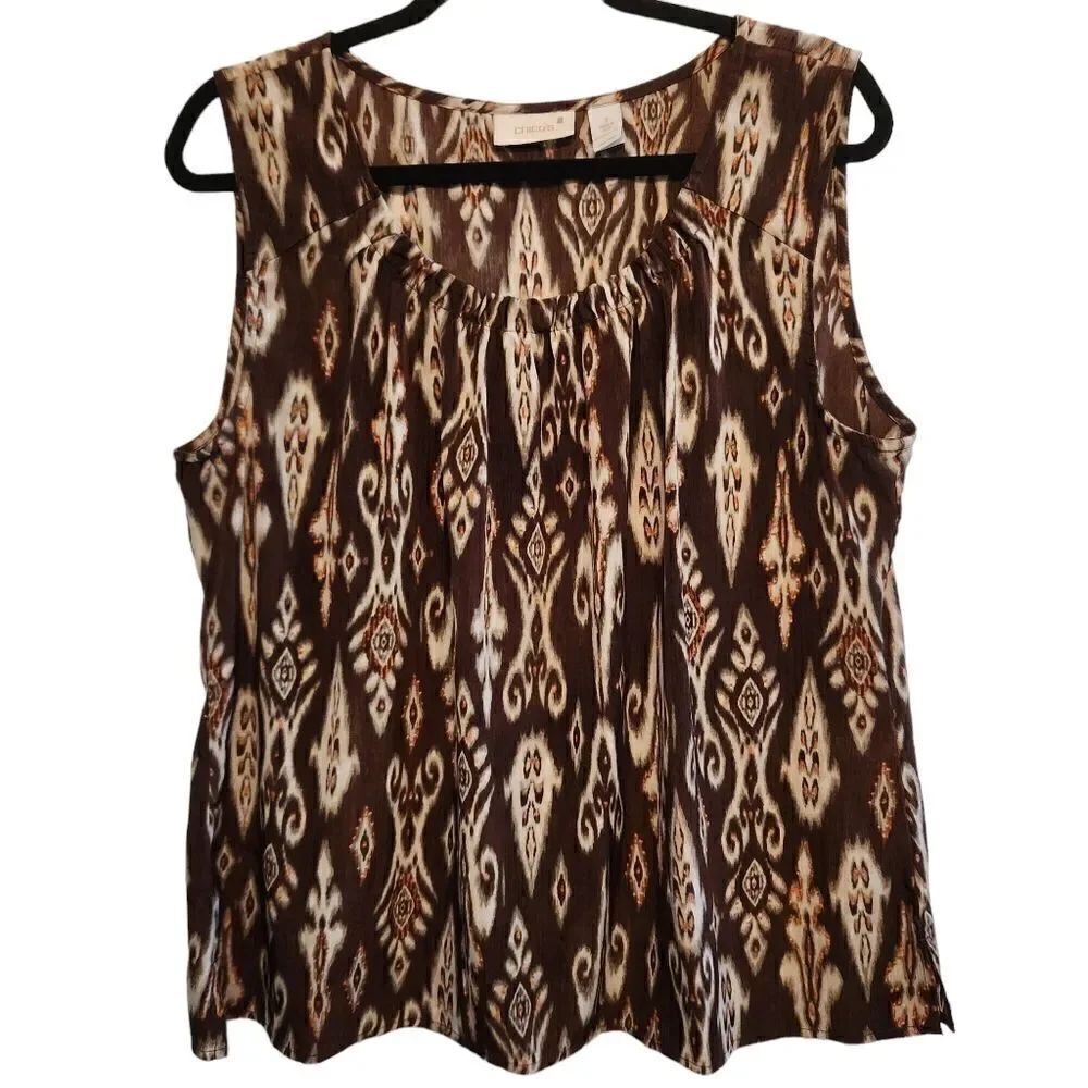 Chicos Womens Sleeveless Patterned Blouse Size Chicos 3 (XL)